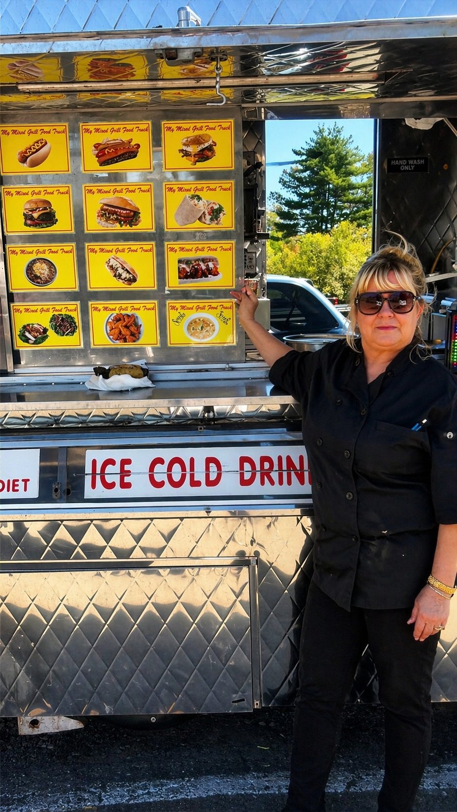 Chef Joyce in front of the My Mixed Grill food truck